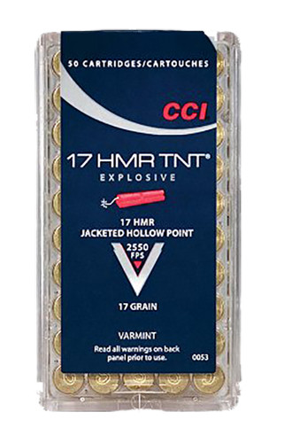CCI 0053 17 HMR TNT Rimfire Ammunition – 17 Grain Jacketed Hollow Point, 2,550 fps, 245 ft-lb Muzzle Energy