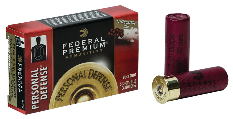 Federal Personal Defense Buckshot 12 Gauge 00 Buck, 2.75-inch, 9 Pellets, 1145 fps - 5 Rounds per Box