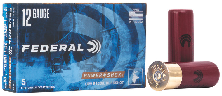 Federal Power-Shok 12 Gauge 00 Buckshot – 2.75-inch, 1 3/16 oz, 1140 fps, 5 Rounds per Box