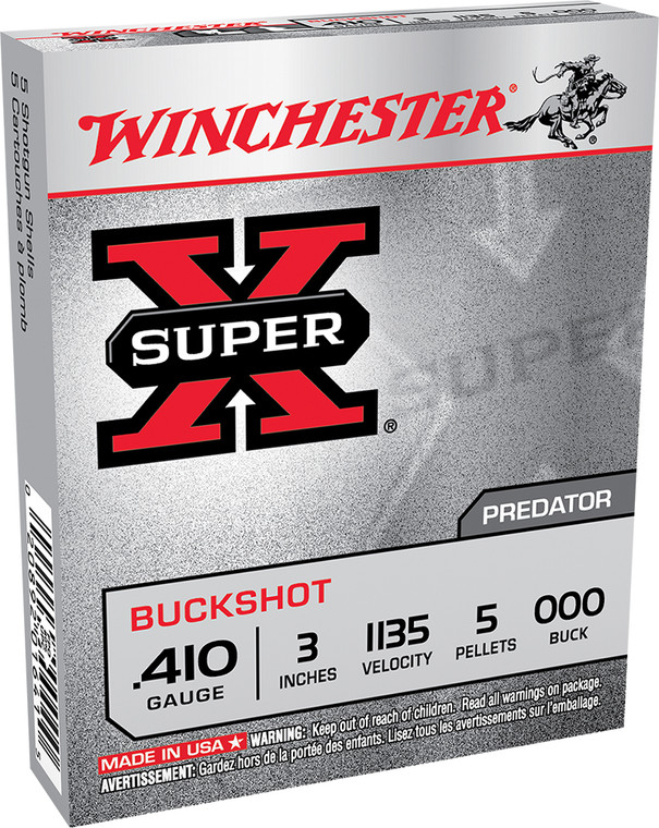 Winchester Ammo Super-X 410 Gauge 3" 000 Buckshot - 5 Pellets, Buffered Shot, Hunt Ready