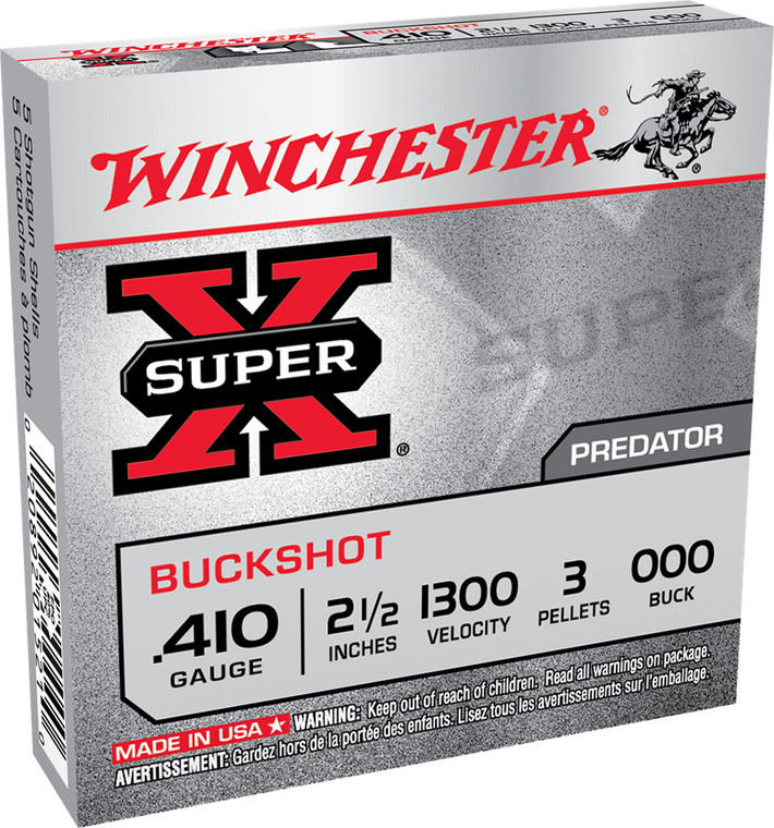 Winchester Ammo Super X 410 Gauge 2.5-inch 000 Buckshot Shotshells, Buffered, 1300 fps - Ideal for Upland and Small Game Hunting