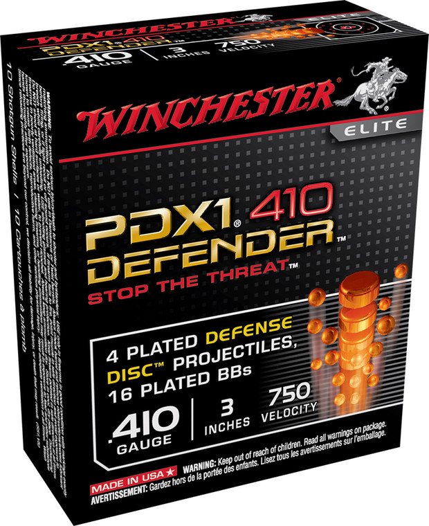 Winchester Ammo S413PDX1 Defender 410 Gauge Personal Defense Shotshells, 3 Inch, 16 BBs with 4 Defense Discs, 750 fps, 10 Rounds per Box