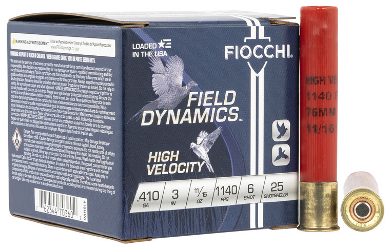 Fiocchi 410HV6 High Velocity 410 Gauge 3-Inch Shotshells with 11/16 oz Lead Shot, 6 Shot Size