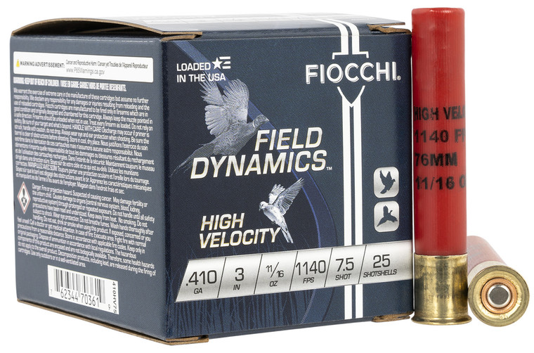 Fiocchi 410HV75 High Velocity 410 Gauge 3-Inch Shotshells, 11/16 oz, 7.5 Shot for Hunting