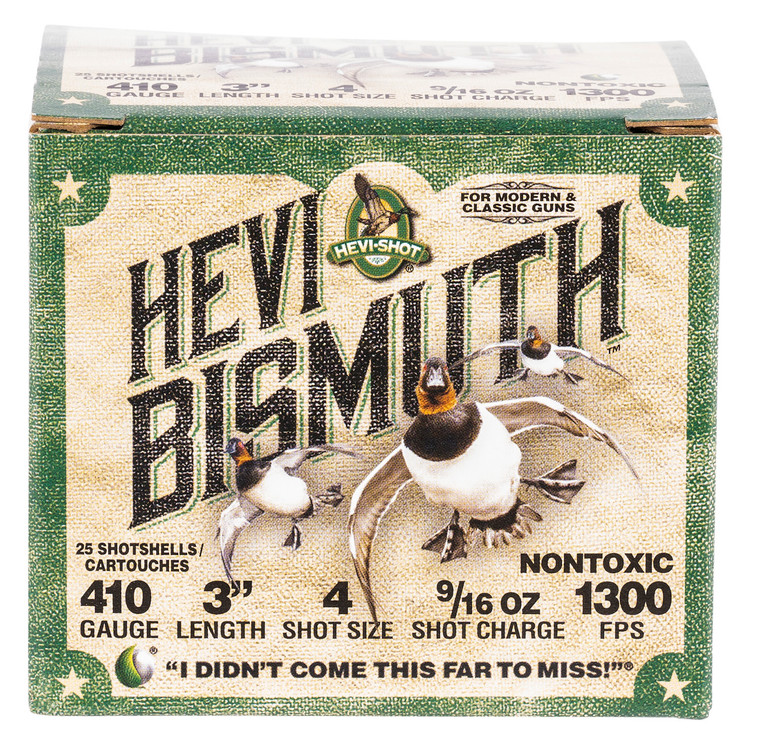 Hevi-Shot HEVI HS19004 Bismuth Shotshell for 410 Gauge Hunting, 4 Shot Size, 3-inch, 25 Rounds