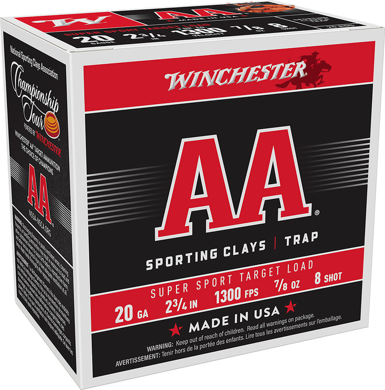 Winchester Ammo AA Sports Clay 20 Gauge 2.75-inch Lead Shotshells - 8 Shot, 7/8 oz, 1300 fps