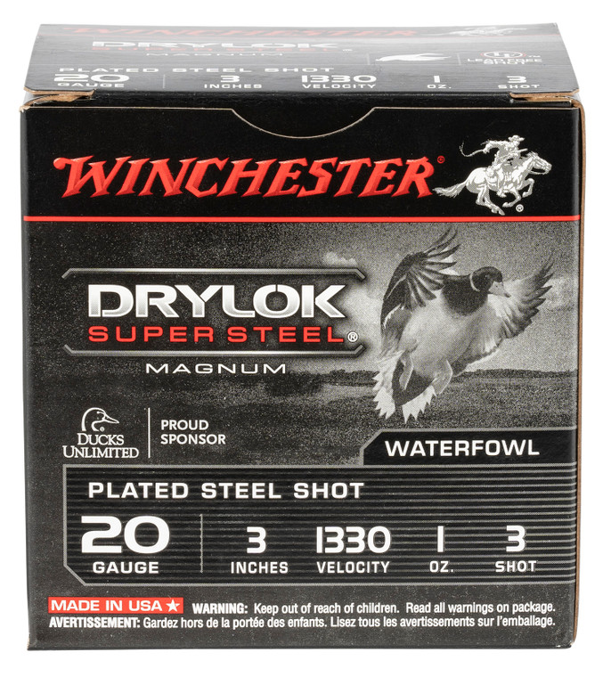 Winchester Ammo DryLok Super Steel 20 Gauge High Velocity Shotshells - 3 Inch, 1 oz, Shot Size 3