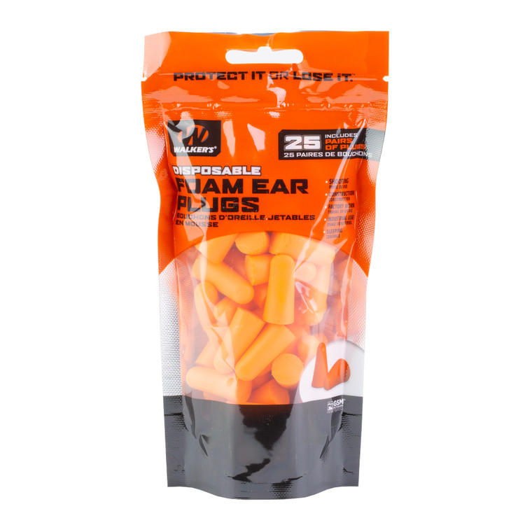 Walker’s Foam Ear Plugs (25 Pairs) - Orange Noise Reduction Ear Protection