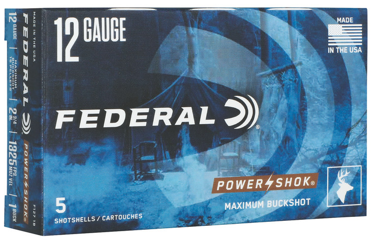 Federal Power-Shok 12 Gauge 2.75 inch 1 Buckshot Shotshells - Pack of 5 Rounds