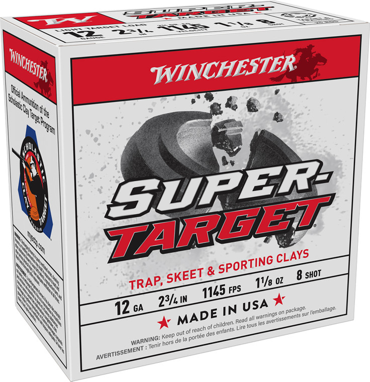 Winchester Ammo Super-Target 12 Gauge 2.75-Inch Lead Shot, 1 1/8 oz, 8 Shot - Reliable Sport Shooting Ammunition