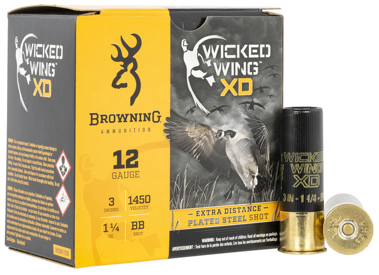 Browning Ammo Wicked Wing XD 12 Gauge Steel Shot - 3 Inch, BB Size, 1 1/4 oz, 1450 fps