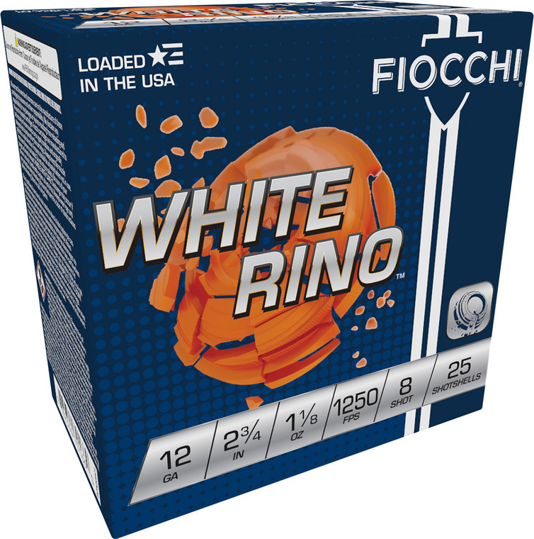 Fiocchi Exacta Target Loads 12 Gauge White Rino Shotgun Ammunition - 1 1/8 oz, 8 Shot, 1250 fps, 25 Rounds