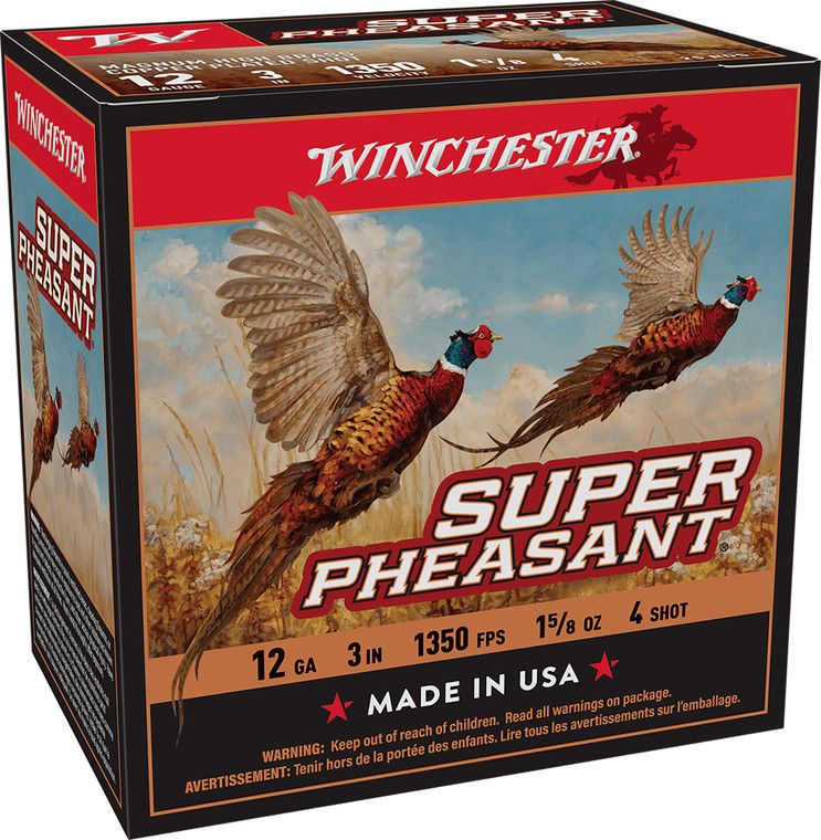 Winchester Ammo X123PH4 Super Pheasant 12 Gauge 3" Copper-Plated Lead Shotshells, 1 5/8 oz, Shot Size 4, 1350 fps – Hunting Ammunition