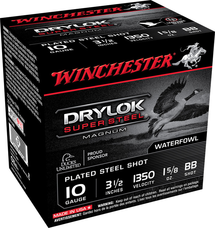 Winchester Ammo DryLok Super Steel 10 Gauge High Velocity Shotshells, 3.5 Inch, 1 5/8 Oz BB Shot, 25 Rounds per Box