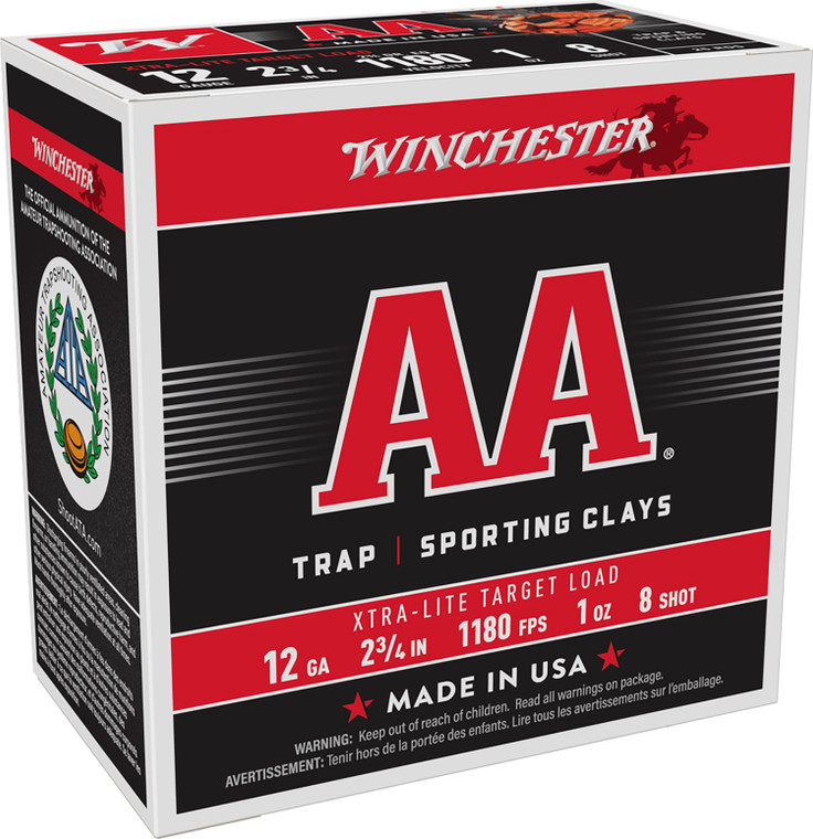 Winchester Ammo AA X-Lite 12 Gauge 1 oz Lead Shotshells, 8 Shot Size, 1180 fps, 25 Rounds per Box