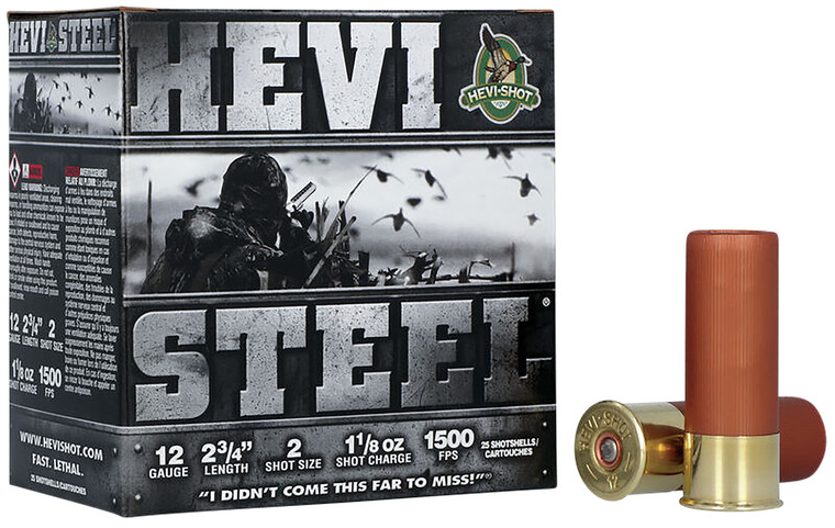 Hevi-Shot HEVI-Steel 12 Gauge 2.75-Inch Shotgun Ammo – 1 1/8 oz Steel Shot Size 2, 1500 fps
