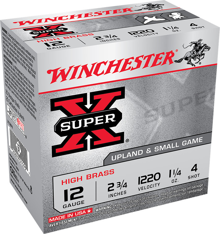 Winchester Ammo Super X 12 Gauge 2.75-inch 1-1/4 oz Lead Shotshells with Shot Size 4 – Perfect for Upland and Small Game Hunting