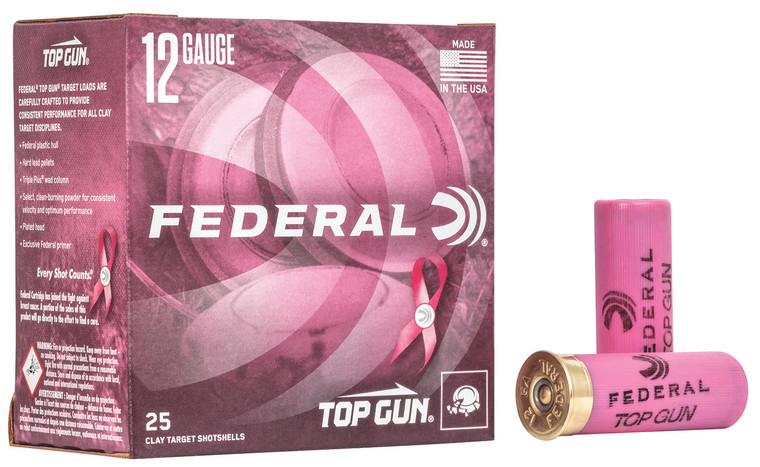 Federal Top Gun Pink 12 Gauge Shotshells – 2.75 inch, 1-1/8 oz, Lead Shot, Shot Size 8, 25 Rounds per Box