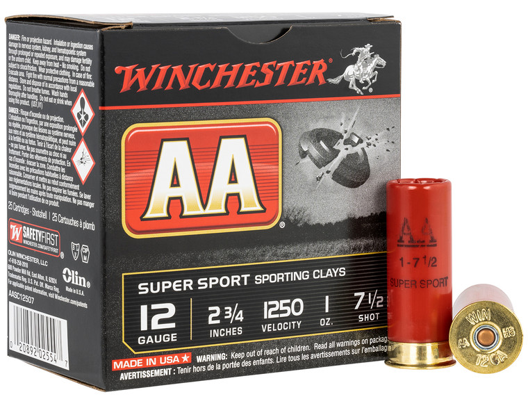Winchester Ammo AA Shotshell Load 12 Gauge, 2.75 Inch, 1 oz, Shot Size 7.5, 1250 fps - Pack of 25 Rounds