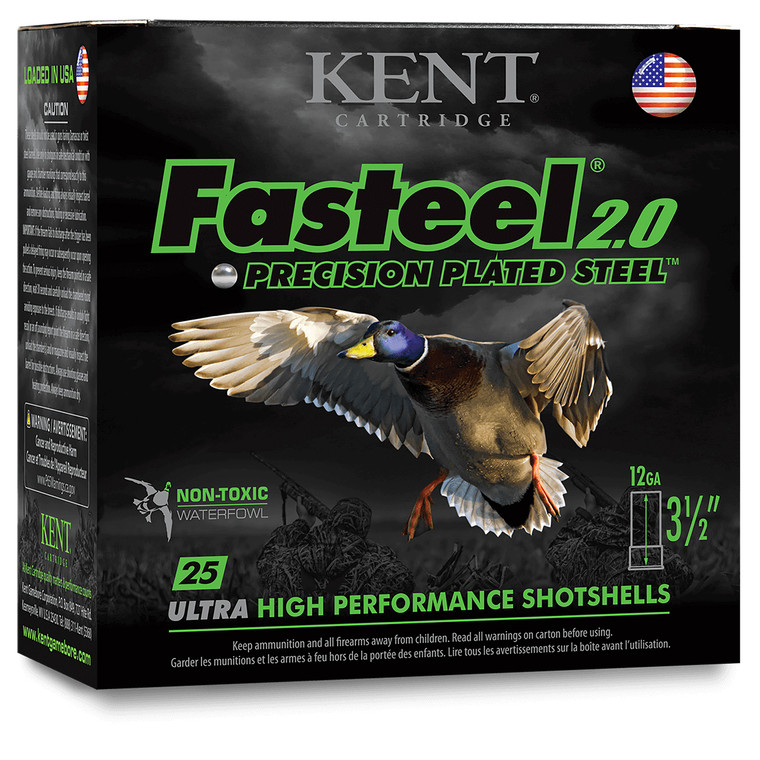 Kent Cartridge Fasteel+ Precision Steel Shotshells 12 Gauge, 3 Inch, 1 1/4 Oz, Shot Size 4x6, 1450 fps - 25 Rounds