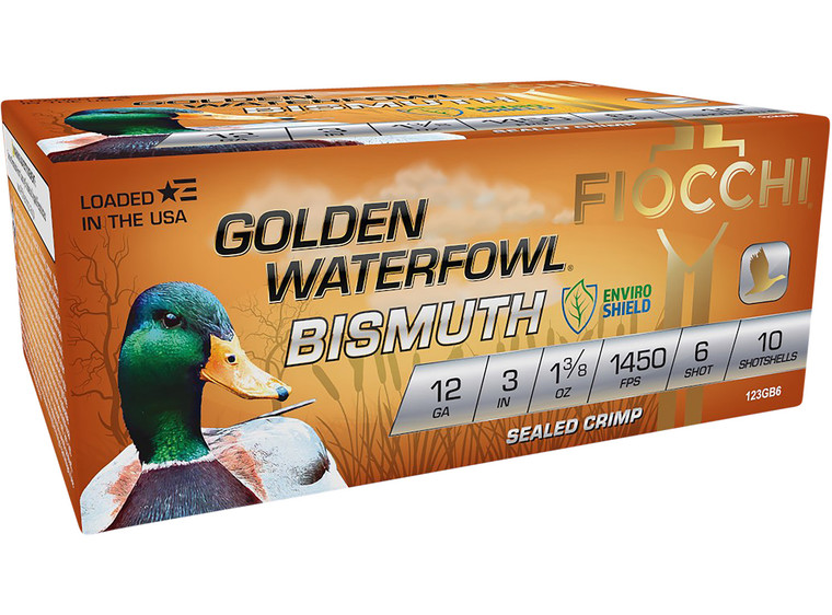 Fiocchi 123GB6 Golden Waterfowl 12-Gauge Steel Shotshells, 3 inch, 1 3/8 oz, Shot Size 6
