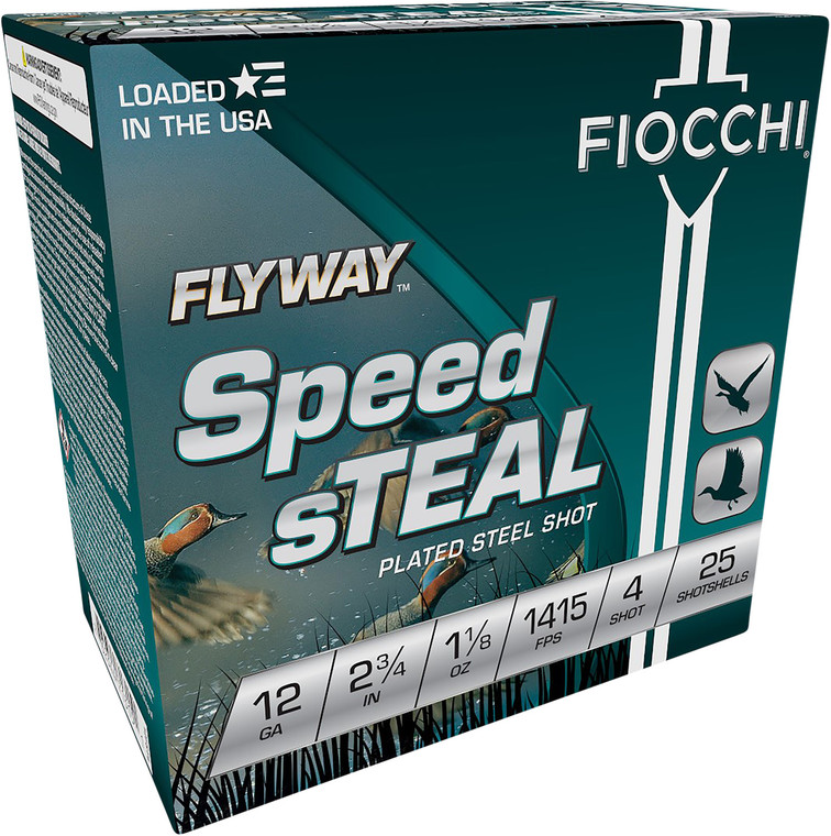 Fiocchi 12FST4 Flyway Steel Shotgun Shells – 12 Gauge, 2.75 inch, 1 1/8 oz, Size 4 Steel Shot, 1415 fps