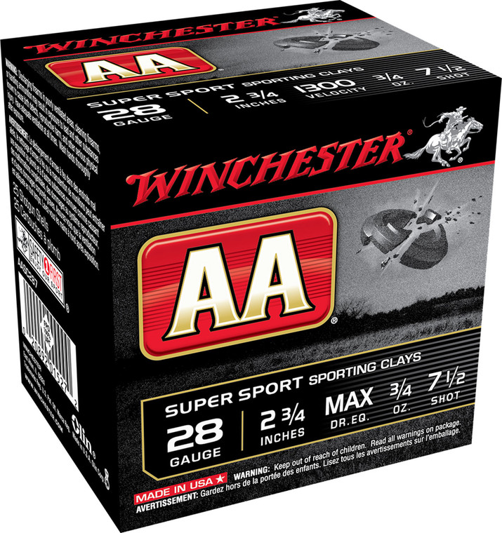 Winchester Ammo AA Shotshells 28 Gauge 2.75 inch, 3/4 oz Shot Size 7.5, 1300 fps – Perfect for Sport Shooting and Clay Targets