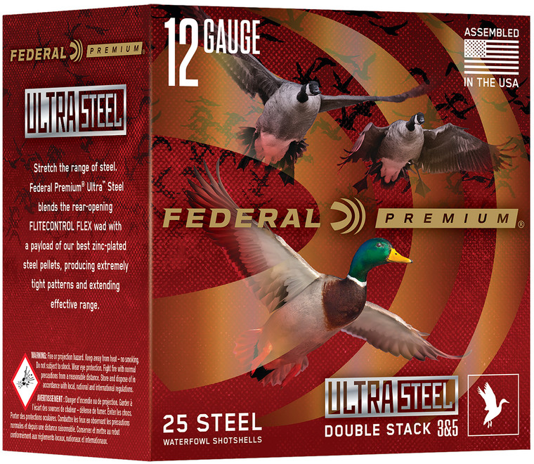 Federal Premium Ultra Steel 12 Gauge Shotshell Steel Loads, 3-inch, 1 1/4 oz BB, 1450 fps, 25 Rounds per Box