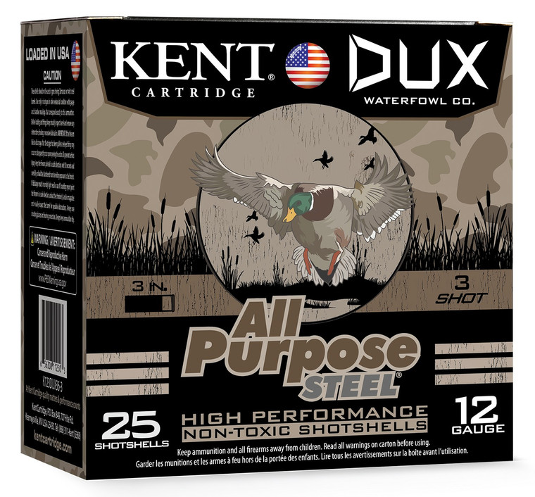 Kent Cartridge CC123DUX363 DUX WTFL 12 Gauge Steel Shotshells, 3-inch, 100 Rounds