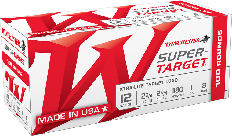Winchester Ammo Super-Target 12 Gauge 1 oz Shotshells, 8 Shot Size, 1180 fps, 100 Rounds per Box