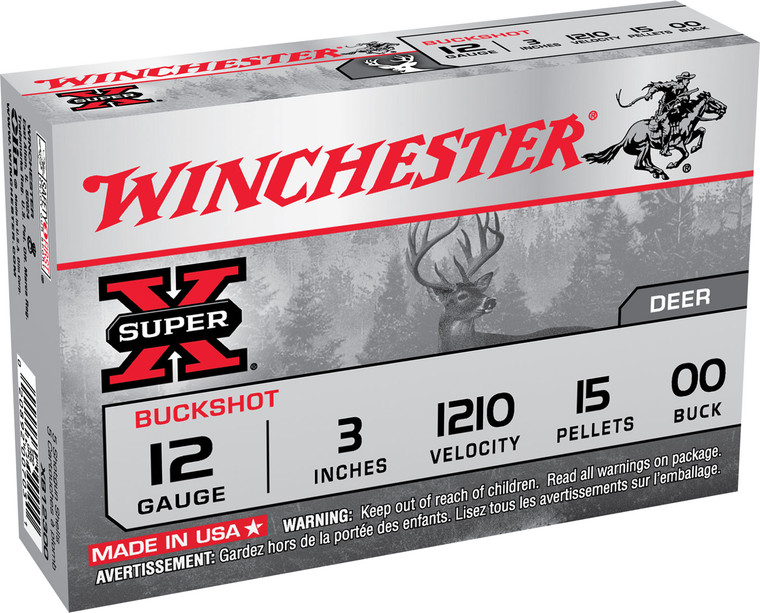 Winchester Ammo Super X 12 Gauge 3" 00 Buck Shot - Buffered Lead for Hunting
