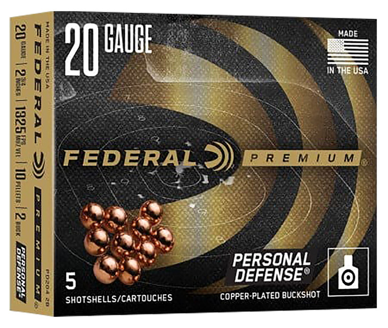 Federal Premium PD2042B 20 Gauge 2.75-Inch 2 Buckshot Shotshells, 5 Rounds per Box