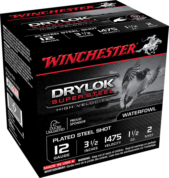 Winchester Ammo DryLok Super Steel 12 Gauge Shotshells - Supreme High Velocity, 3.5 Inch, 1.5 oz, Shot Size 2