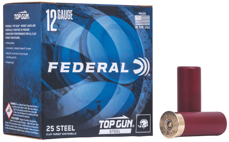 Federal Top Gun 12 Gauge Shotshell Steel Loads – 1 1/8 oz, Size 7, 1145 fps, 25 Rounds per Box