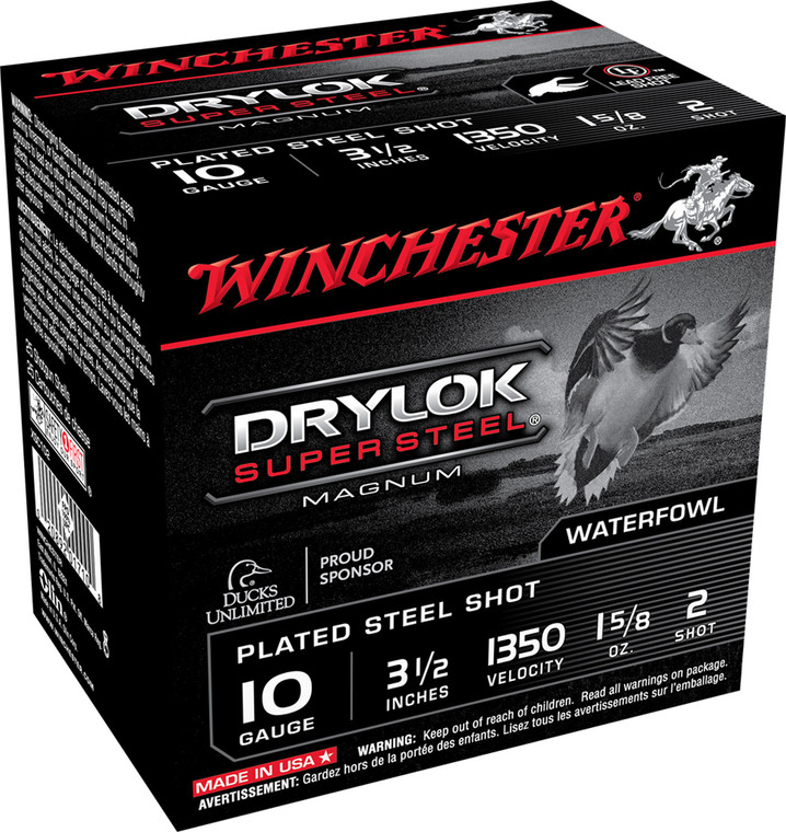 Winchester Ammo DryLok Super Steel 10 Gauge High Velocity Shotshells (Part XSC102) – 3.50 Inch, 1 5/8 Oz, Size 2 Steel Shot, 1350 fps