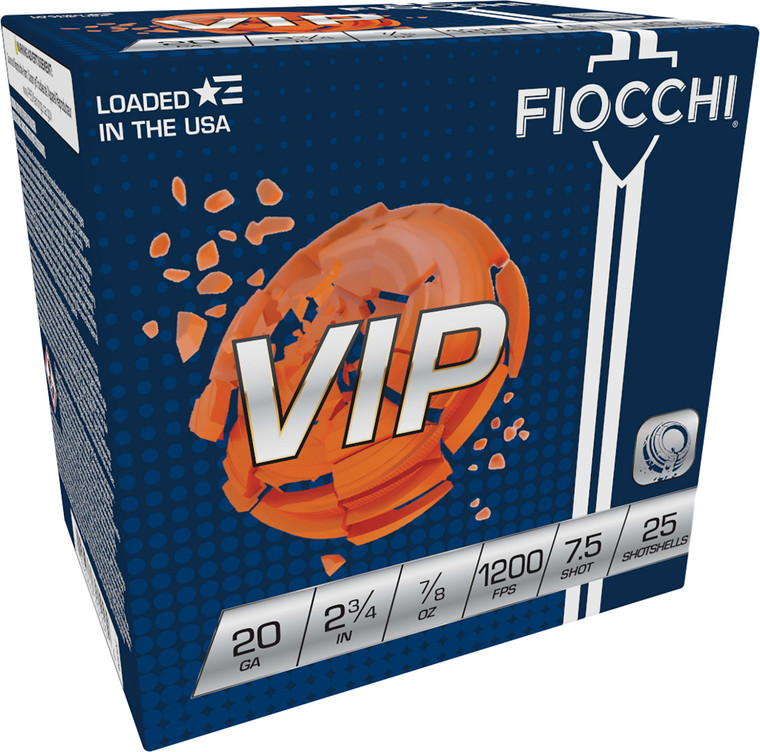 Fiocchi VIP Target Loads 20 Gauge, 2.75 inch, 7/8 oz, Shot Size 7.5, 1200 fps – Ideal for Sport Shooting
