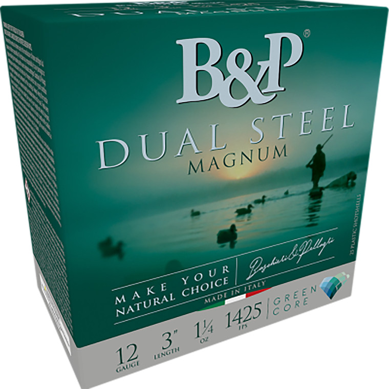 B&P Ammunition 12B8DS23 Dual Steel Shotshell - 12 Gauge, 3 Inch, 1-1/8 Oz, Shot Size 2/3, 1425 fps