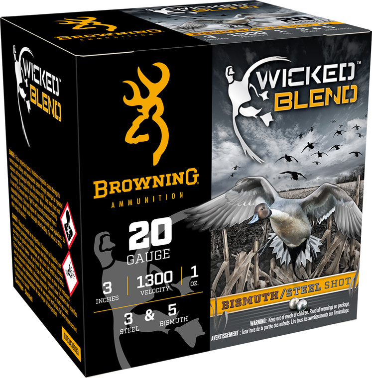 Browning Ammo B193432033 20 Gauge Waterfowl Shotshell – 3 Inch, 1 oz, Steel and Bismuth Blend