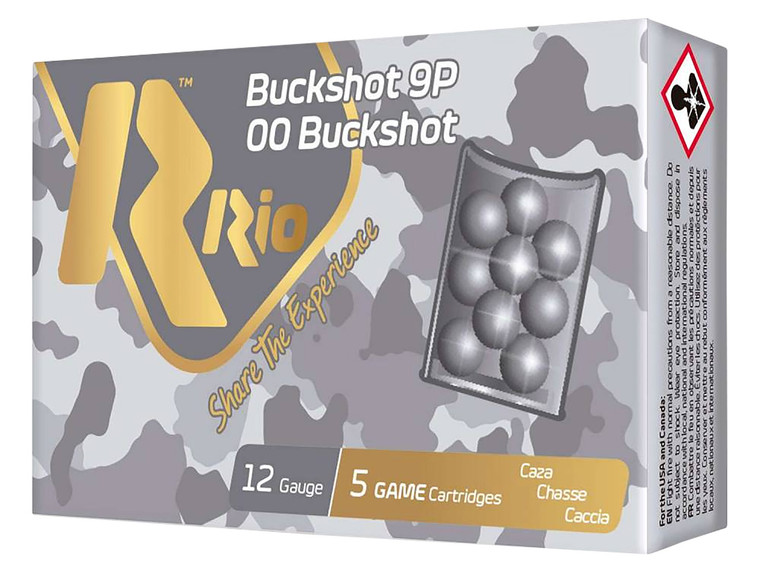 RIO Ammunition RB129 12 Gauge 2.75-inch 00 Buckshot Shotshells – 5 Rounds Per Box, 50 Boxes per Case