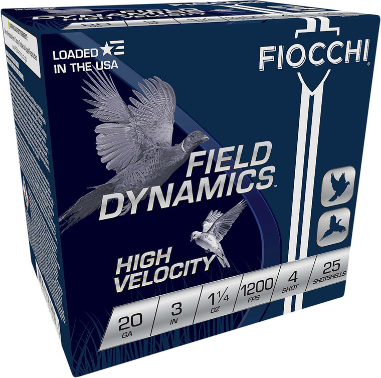 Fiocchi 203HV4 High Velocity 20 Gauge 3-Inch Shotshells with 1 1/4 Ounce Lead Shot, Shot Size 4