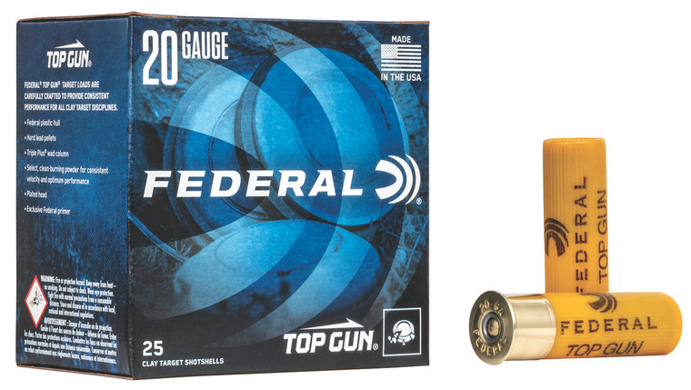 Federal Top Gun 20 Gauge 7/8 oz Lead Shotshells with Paper Wad – 25 Rounds per Box