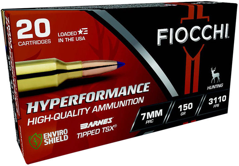 Fiocchi 7mm PRC Hyperformance Hunt Ammo with Barnes Tipped TSX - 150 Grain, 20 Rounds per Box