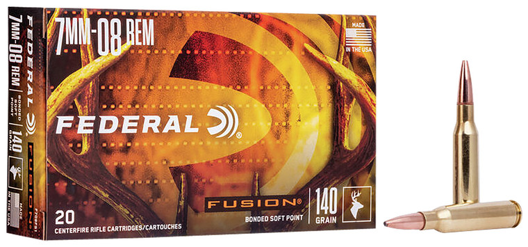 Federal Fusion 7mm-08 Remington Bonded Soft Point Centerfire Rifle Ammunition – 140 Grain, Box of 20