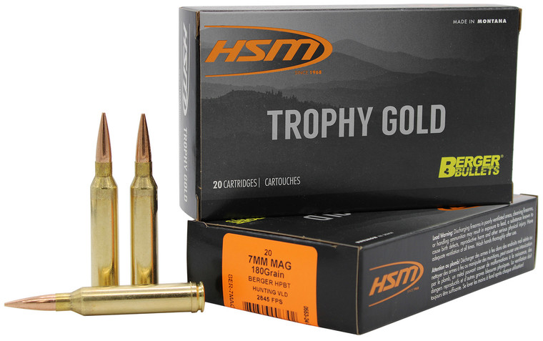 HSM 7MAG180VLD 7mm Remington Berger VLD Match Hunting Rounds - 180 Grain Brass Centerfire Rifle Ammunition