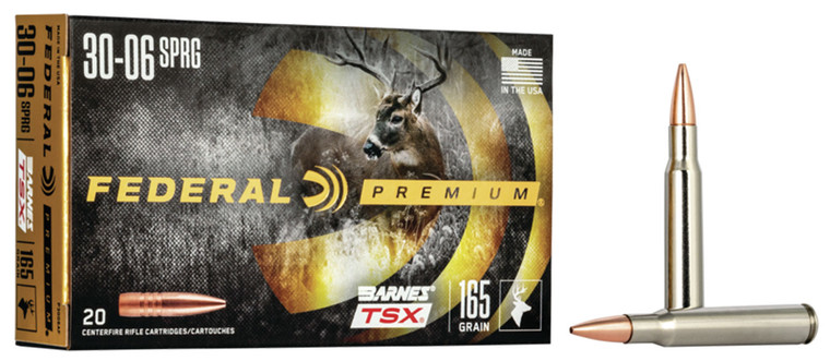 Federal P3006AF Barnes TSX 30-06 Springfield 165 gr Centerfire Rifle Rounds - 20 Pack, 10 Boxes