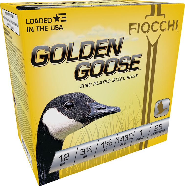Fiocchi Golden Goose 12 Gauge Steel Shot Ammunition, 1 oz, 3.5" Shells, 25 Rounds per Box