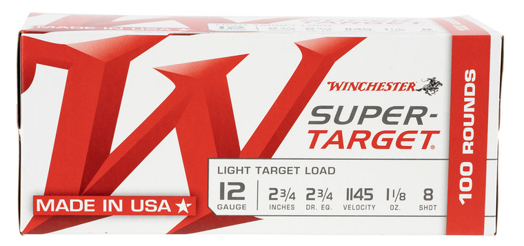 Winchester Ammo Super-Target 12 Gauge Shotshells, 1 1/8 oz, 8 Shot, 1145 fps, 100 Rounds per Box
