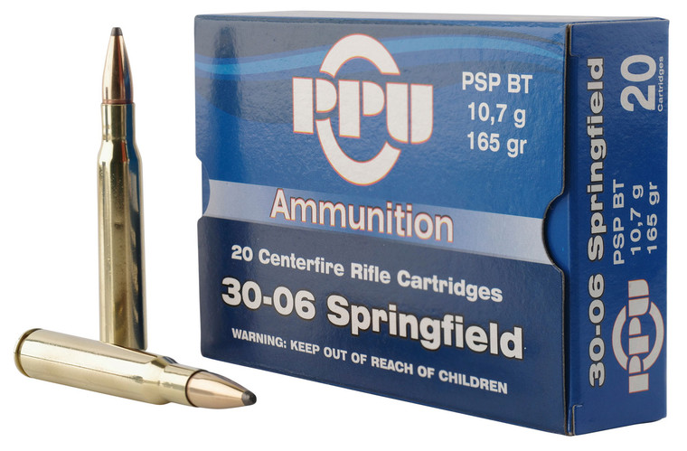 PPU PP30062 30-06 Springfield 165 Grain Pointed Soft Point Boat Tail Rifle Ammunition - 20 Rounds Box