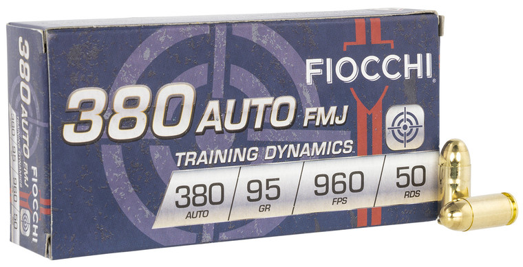 Fiocchi 380AP 380 ACP Full Metal Jacket 95-Grain Centerfire Handgun Ammunition, 50 Rounds per Box