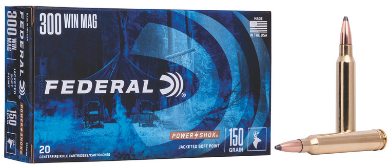 Federal Power-Shok 300 Winchester Magnum 150 Grain Jacketed Soft Point Centerfire Rifle Rounds